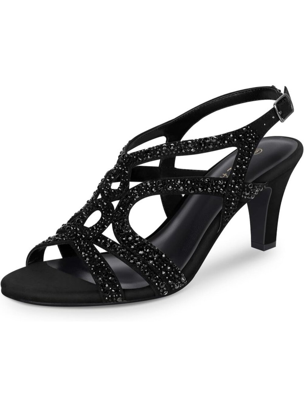 Women's Black Rhinestone Slingback Heels Open Toe Sparkle Wedding Sandals